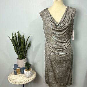 Scarlett Metallic Silver Drape Sheath Sleeveless Cowl Neck dress NWT Size 12